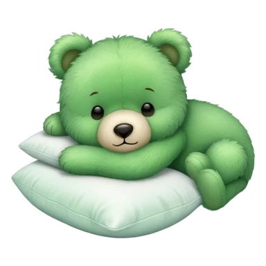 Cute Green fluffly teddy bear sleeping on a White pillow sticker