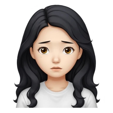  Korean female college student with a worried face , long wavy hair ,no glasses  sticker