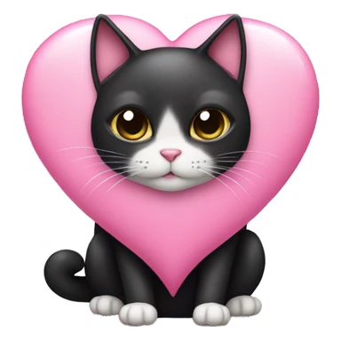 Black cat wearing a pink bow holding a big pink heart sticker