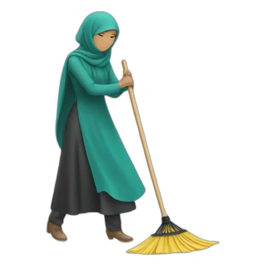 a woman in a hijab is sweeping the floor sticker