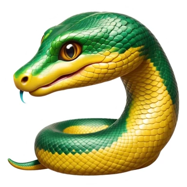 Cinematic Cute Anaconda Portrait Emoji, Head tilted playfully and inquisitively, with a sleek, shimmering body adorned with detailed scale patterns and round, sparkling eyes full of wonder, Simplified yet irresistibly adorable features, highly detailed, glowing with a warm, friendly jungle glow, high shine, affectionate and lively, stylized with a touch of whimsical reptilian charm, soft glowing outline, capturing the essence of a mischievous serpent that feels like it could slither out of the screen into your arms! sticker