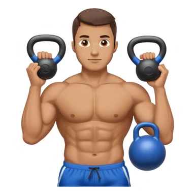 athletic man with blue shorts holding kettlebell sticker