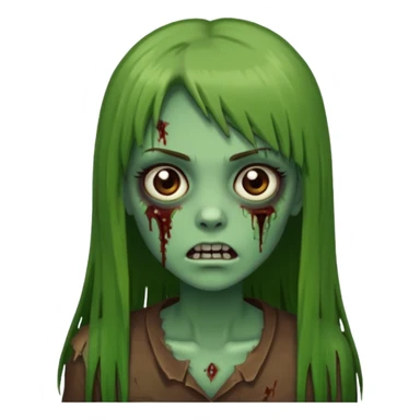Zumbi feminino, de pele verde, cabelo marrom, longo, liso e castanho com franja reta sticker