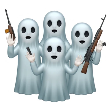 Fantasmas con un fusil y haciendo hola y chao con la manos sticker