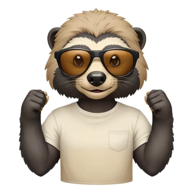 friendly anthropomorphised honey badger head and neck wearing sunglasses, top of t-shirt visible, different expression sticker