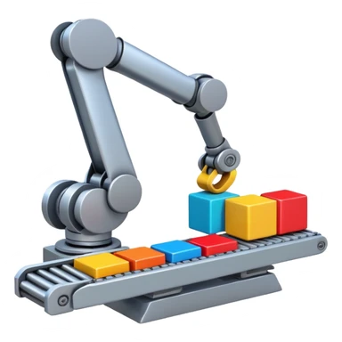 robot arm which is picking blocks on conveyor belt sticker