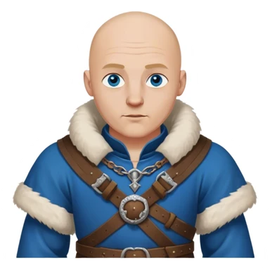 medieval outfit worn by a DnD themed fantasy character. basic rough-spun tunic with a fur-lined collar and a leather strap across the chest. clothes only above the waist. The clothes full waist. The character's haven't arms. character is bald, blue eyes, white-skinned man. sticker