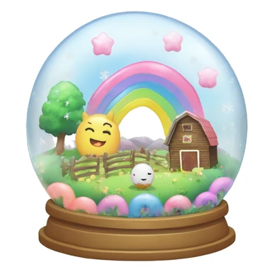 Kawaii rainbow pastel bedazzled farm in a garden snow globe  sticker