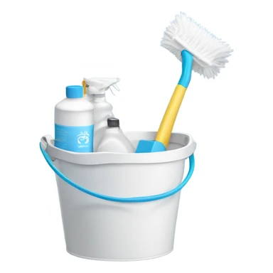 Bathroom Cleaning light blue supplies in a white bucket sticker