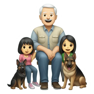 Old white man with TWO Asian girls and TWO German Shepard dogs sticker