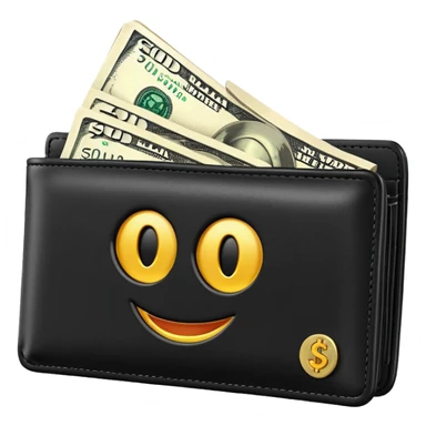 Rich emoji style black leather wallet with dollar bills, luxury money vibe, premium 3D emoji, ultra clean, high detail, no background
 sticker