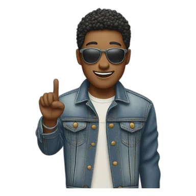 Cool person in denim jacket pointing upward from left hand skin color light sticker
