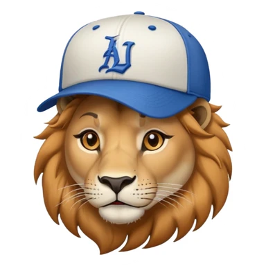 confident female lion head and shoulders wearing a baseball cap sticker