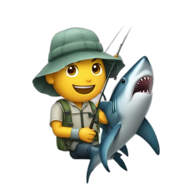 Fisherman with a shark on a fishing rod from a boat in the ocean sticker