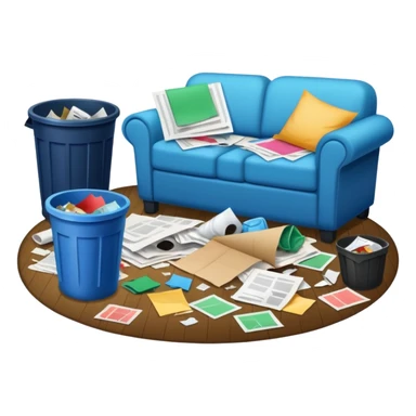 dirty living room with papers and trash

 sticker