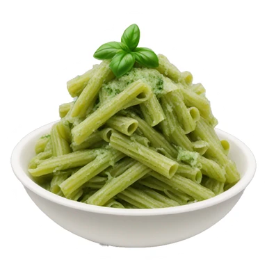 green pasta in a white bowl with pesto on top sticker