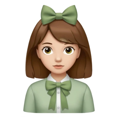 girl brown hair with sage green bow white shirt sticker