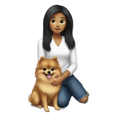 highlighted-dark-hair-girl-petting-pomeranian sticker