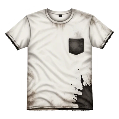 A white T-shirt heavily stained with black dirt and grime. The fabric is covered in dark smudges, making it look extremely dirty and worn out sticker