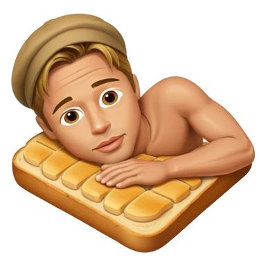 Brad Pitt lying on the piece of bread sticker