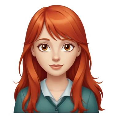 Long red hair white girl with bangs, hazel eyes, dimples  sticker