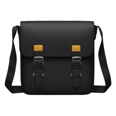 Small black men’s messenger bag emoji, minimalist style, simple rectangular shape, adjustable strap, no details or logos, transparent background. sticker