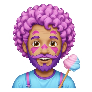 very colorful puffy violet curly haired man beard made out of cotton candy wearing teeth-braces and excessive face tattoos just face  sticker