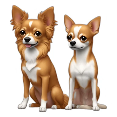 Couple hommes gay (cheveux roux et l’autre cheveux poivre et sel) avec un chihuahua à poils longs couleur sable sticker