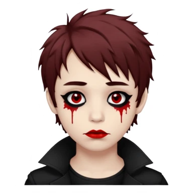 Happy pale Goth boy with shaggy brown hair, and messy black eyeliner , smudged, red, lipstick  sticker