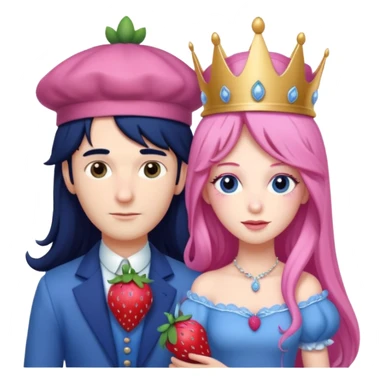 pale blueberry prince man Handsome with long black hair blueberry hat and clothes next to pale strawberry princess woman with strawberry hat eyelashes long pink hair and Pink strawberry dress sticker