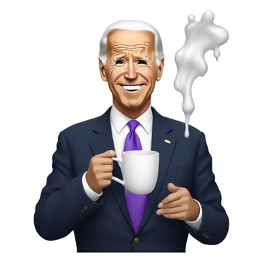 biden with purple liquid spilling out of white cup sticker