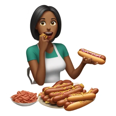 Woman eating a pile of hotdogs sticker