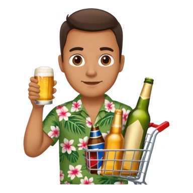 man with a shopping cart full of beers and wines sticker