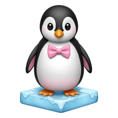penguin, pink bow tie, standing on small ice melting block sticker