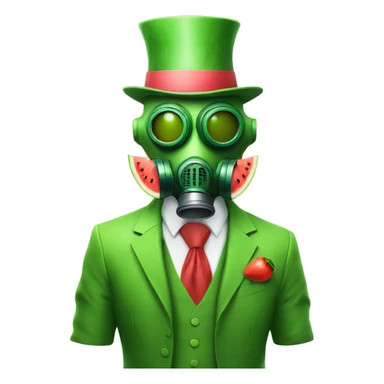 Green man with gas mask and watermelon top hat and suit sticker