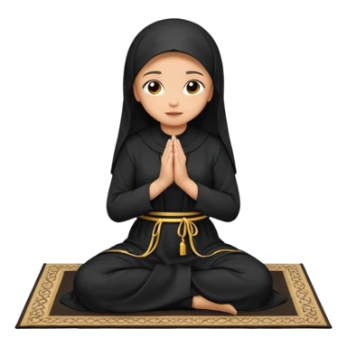 Light skin Muslim woman in black abaya side profile praying on prayer mat  holding up hands to god sticker