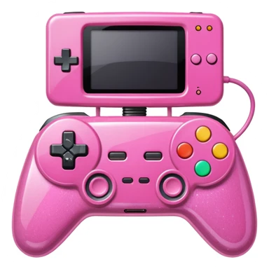 glittery pink 90s retro game console with pink corded controller next to it sticker