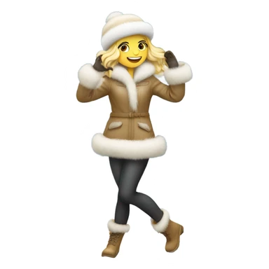blonde girl in a fur hat dancing in the snow full body sticker