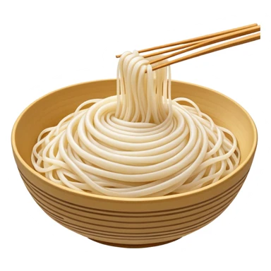 small tangled nest or loose pile of thin semi-translucent rice noodles soft white color smooth slightly glossy surface fine delicate strands with natural curves and light spacing between loops no bowl sauce or garnish dry noodles soft lighting subtle shadowing emoji scale sticker