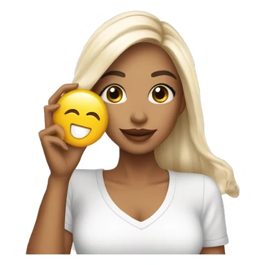 white skin influencer taking selfie with a shopping bag sticker