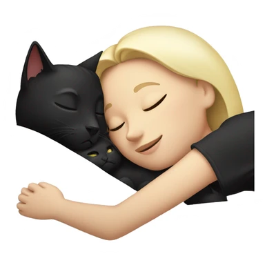 a black cat with a white chest sleeps with a blonde girl in bed sticker