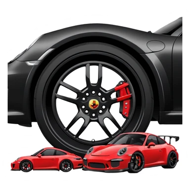 black porsche gt3, black rims, red caliper sticker