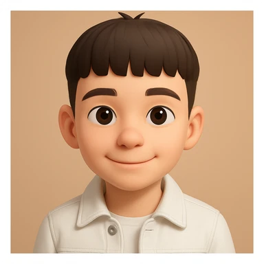 this image in 3d-emoji style, neutral or happy expression, slimmer face, wearing a white jeans jacket sticker