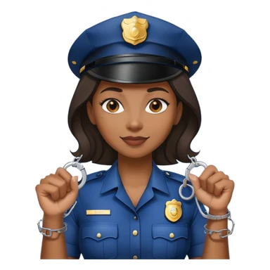 Black policewoman holding handcuffs and has a smirk on her face  sticker
