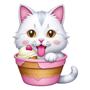 Cat eating a bowl of ice cream sticker