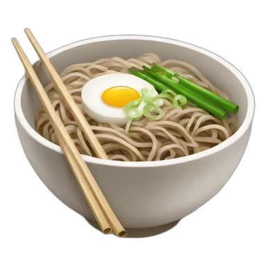 bowl of japanese buckwheat soba noodles with two chopsticks and spring onions sticker