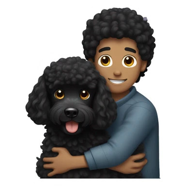 Black haired guy hugs black poodle dog  sticker