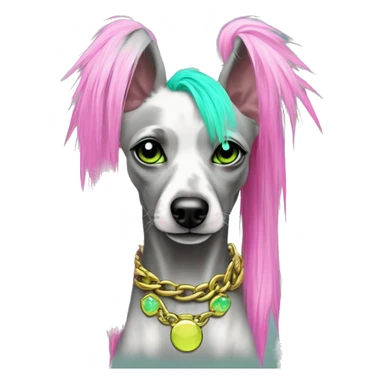 Punk Chinese crested dog neon cyan green pink hair gold chain punk piercings tattoos punk ear piercings sticker