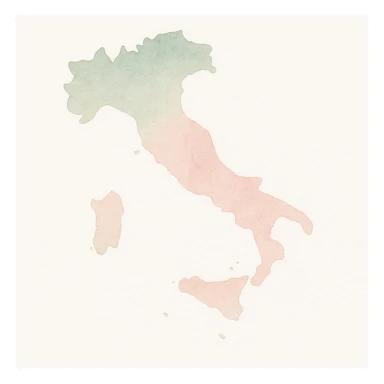 Map of Italy in watercolor style with white, green, and pink pastel tones sticker