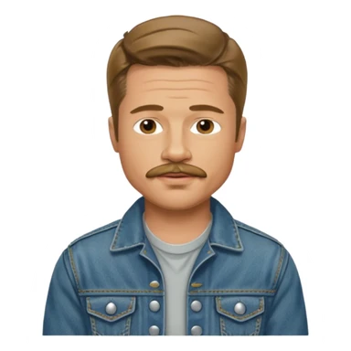 brad pitt with stache, wear jean jacket sticker